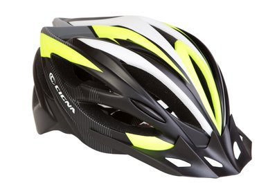 Шлем велосипедный с козырьком CIGNA WT-068 (черно-бело-салатный) HEAD-015 фото