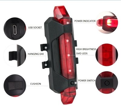 Фонарь габаритный задний BC-TL5411 5 светодиодов USB (красный) LTSS-018 фото