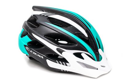Шлем велосипедный с бел. козырьком СIGNA WT-016 черно-бело-бирюзовый HEAD-038 фото