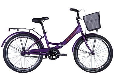 Велосипед ST 24" Formula SMART тормозная рама-" с багажником задн St с корзиной Pl с крылом St 2024 (фиолетовый (м)) OPS-FR-24-390 фото