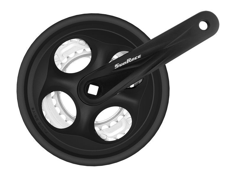 Шатун SUN RACE FCM300 28/38/48T CG (захист ланцюга), під квадрат, L175мм, чорно-сріблястий CHW-95-89 фото